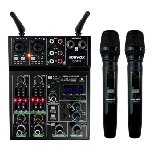 Mesa De Som Devox Dgt - 5 Com Dois Microfones Sem Fio