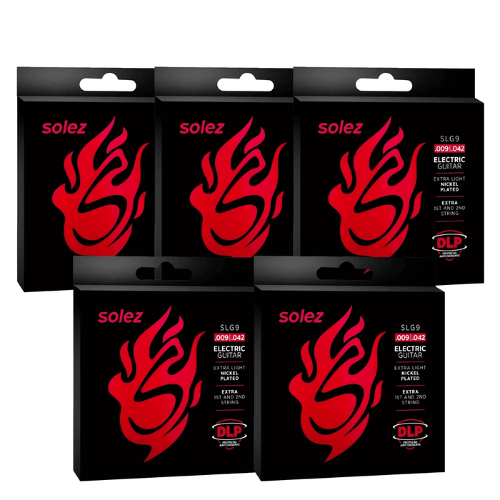 Kit com 5 Encordoamentos Solez Guitarra SLG9 Nickel DLP